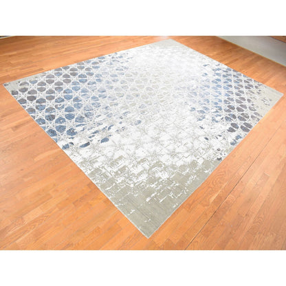 10'X14'1" Gray The Honeycomb Design Hand Knotted Wool And Silk Rug