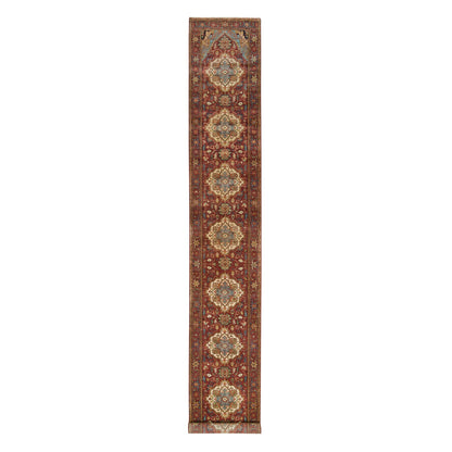2'7"X18' Red Hand Knotted Fine Heris Re-Creation Wool Xl Runner Rug