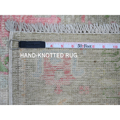 3'2"X9'9" Green Hand Knotted Angora Oushak Tree Design Wool Runner Rug