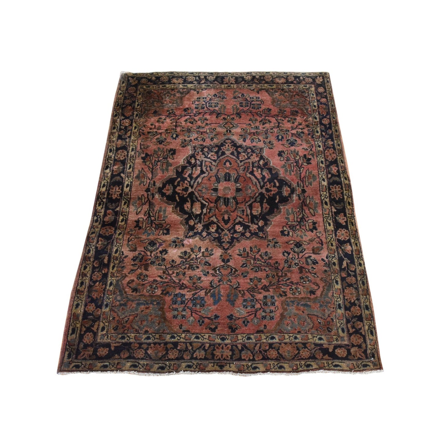 3'5"X4'9" Blush Red Antique Zoroastrian Saroogh Pure Wool Hand Knotted Rug