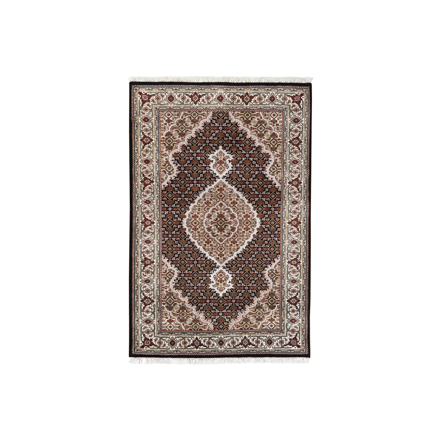 2'10"X5'4" Fish Medallion Design Tebraz Mahi Wool-Silk Hand Knotted Rug