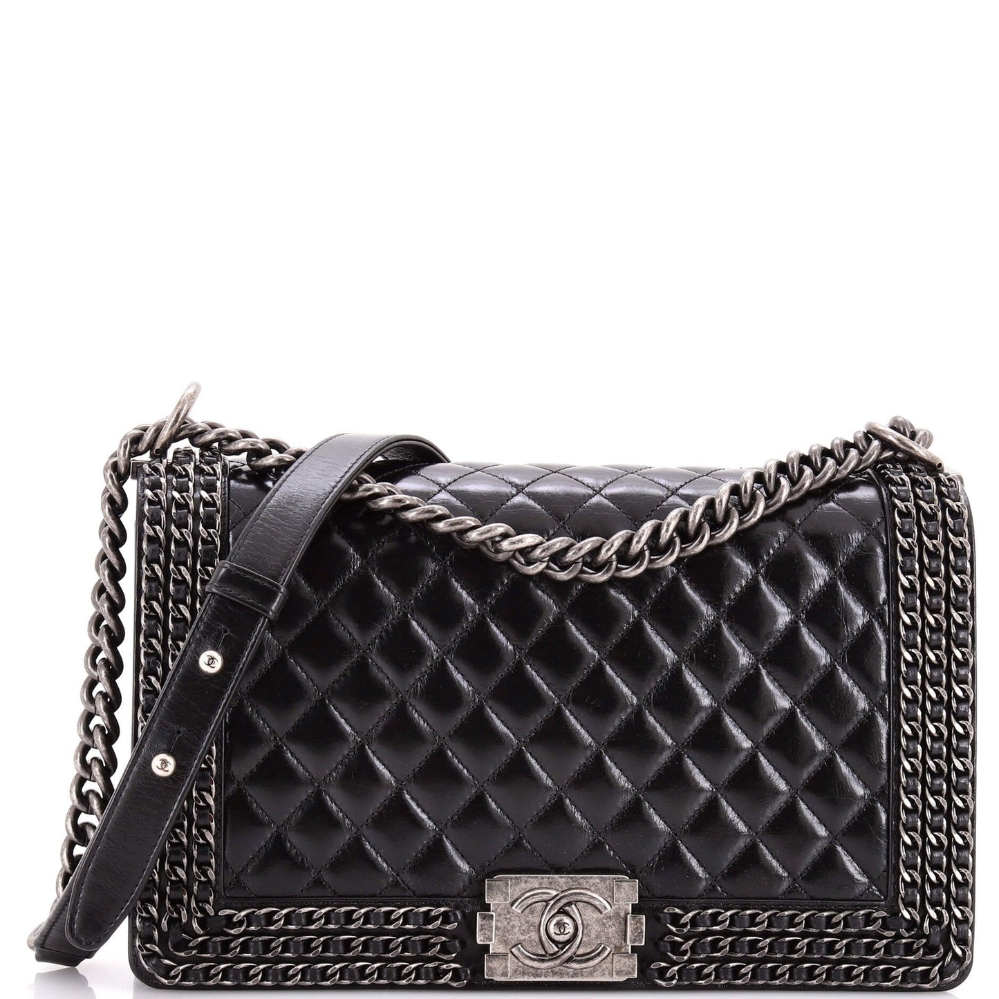 Chanel Chained Boy Flap Bag Quilted Glazed Calfskin New Medium