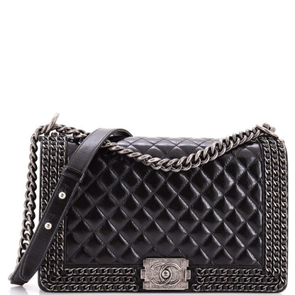 Chanel Chained Boy Flap Bag Quilted Glazed Calfskin New Medium