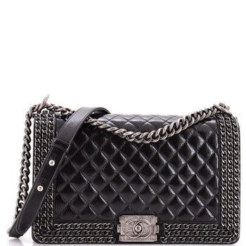 Chanel Chained Boy Flap Bag Quilted Glazed Calfskin New Medium