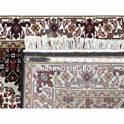 2'7"X10' Hand Knotted Fish Design Tebraz Mahi Wool And Silk Runner Rug