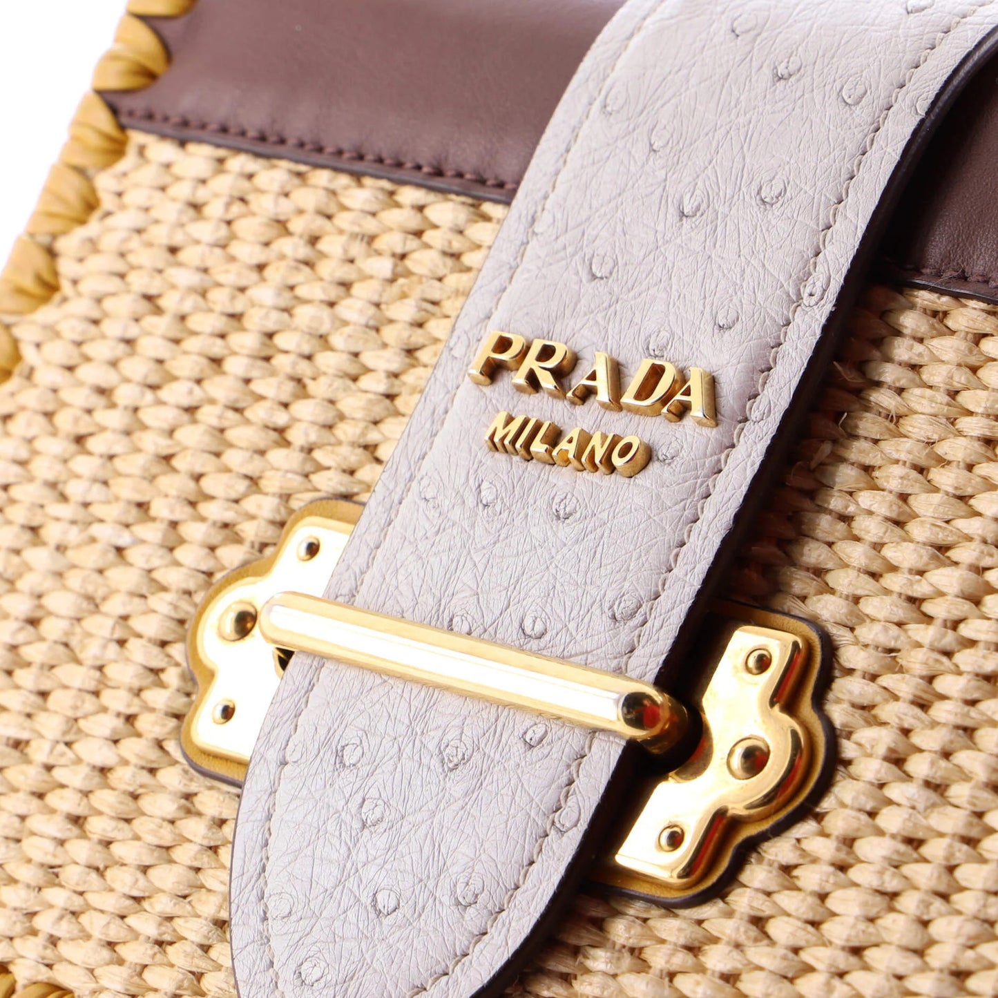 Prada Cahier Crossbody Bag Straw And Leather With Ostrich Small
