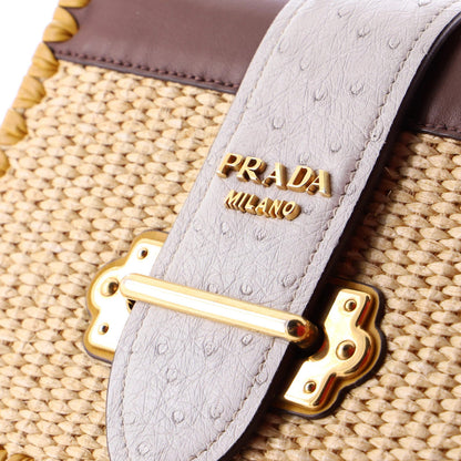 Prada Cahier Crossbody Bag Straw And Leather With Ostrich Small