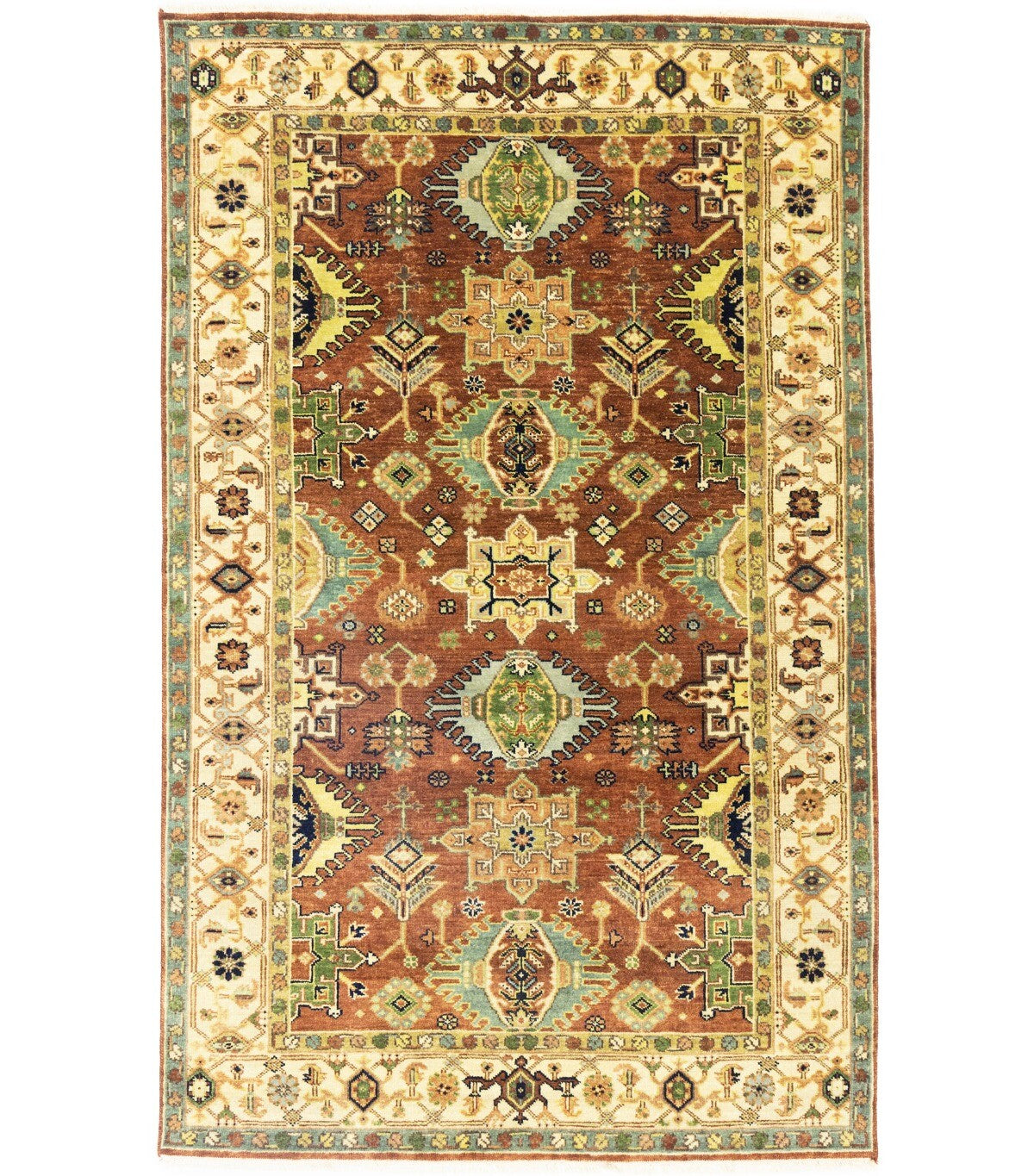 5X8 Ft Hand-Knotted Indo-Karajeh Tribal Geometric