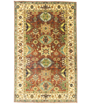5X8 Ft Hand-Knotted Indo-Karajeh Tribal Geometric