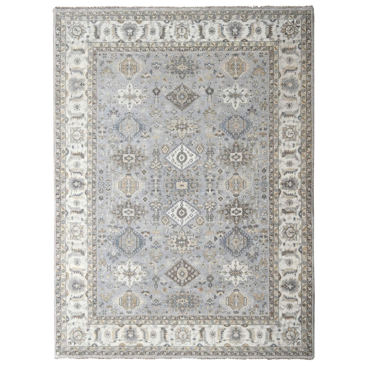 9'X12' Stardew Gray Karjihooz 100% Wool Geometric Hand Knotted Rug
