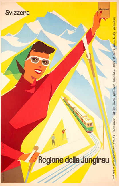 Swiss Ski Poster For The Regione Della Jungfrau By Ed Weber Circa 1950