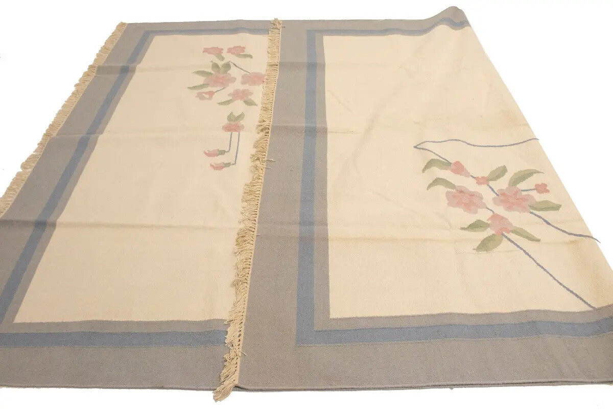 Large Contemporary Floral Dhurrie Rug Reversible