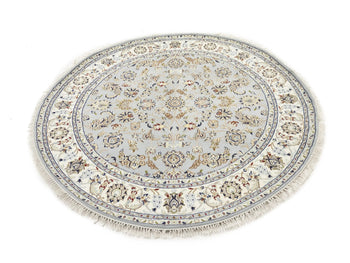 Handmade Round Indo-Nain Wool Rug 6X6 Ft Floral