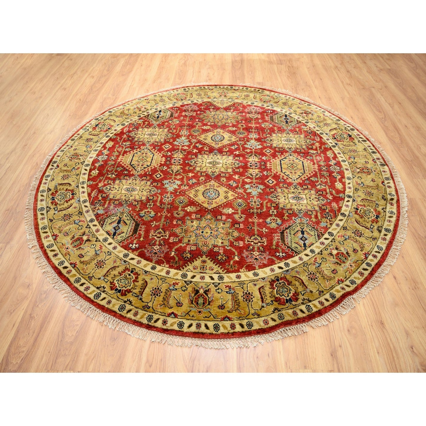 7'9"X7'9" Red Karjihooz Design Hand Knotted Pure Wool Oriental Round Rug
