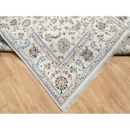 5'10"X9'1" Natural White Hand Knotted Nain 250 Kpsi Wool And Silk Rug