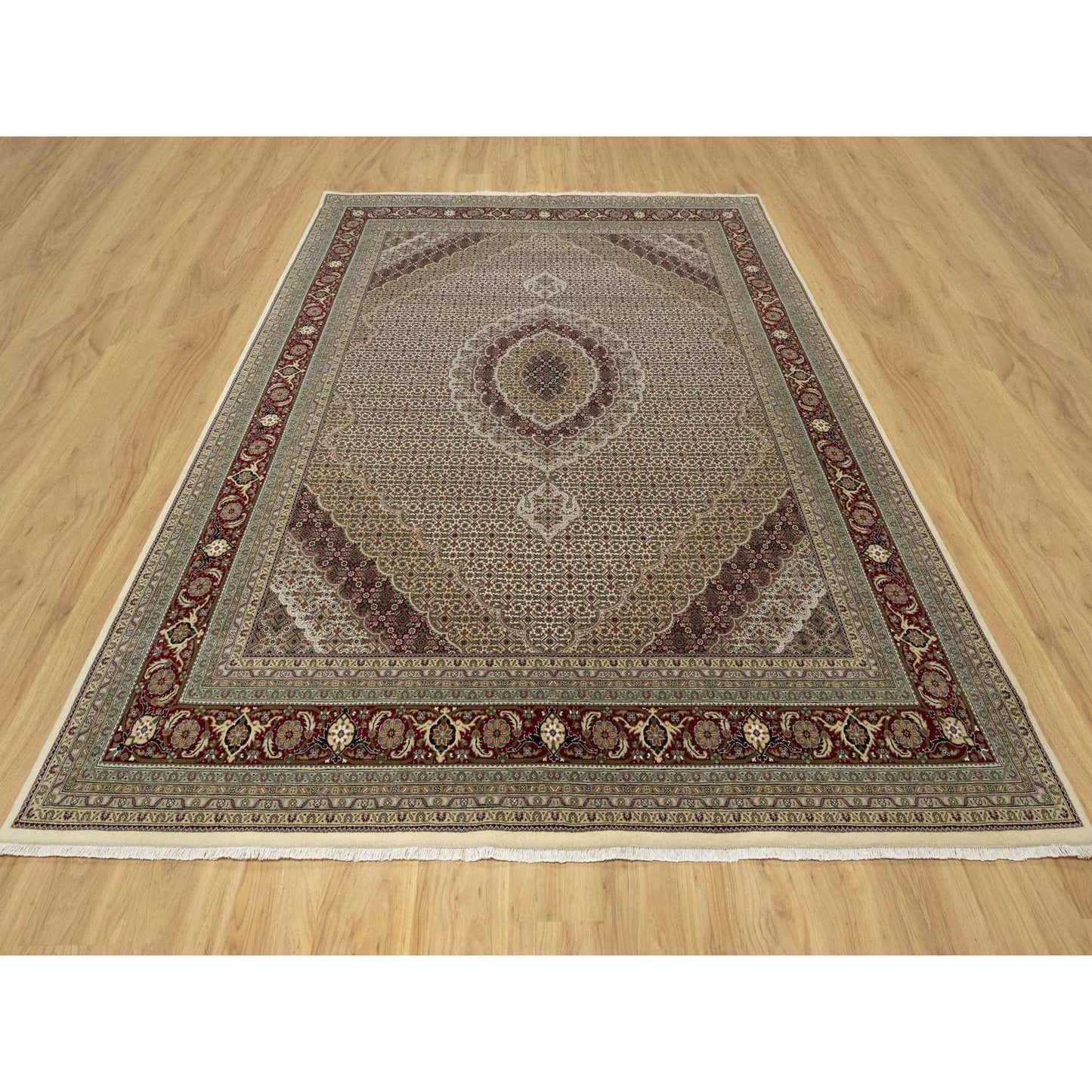8'X10' Photon White Super Mahi Hand Knotted Wool And Silk 250 Kpsi Rug