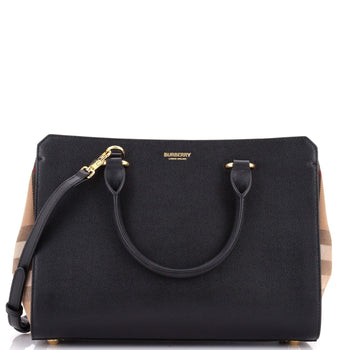 Burberry Banwell Tote Leather And House Check Canvas Small