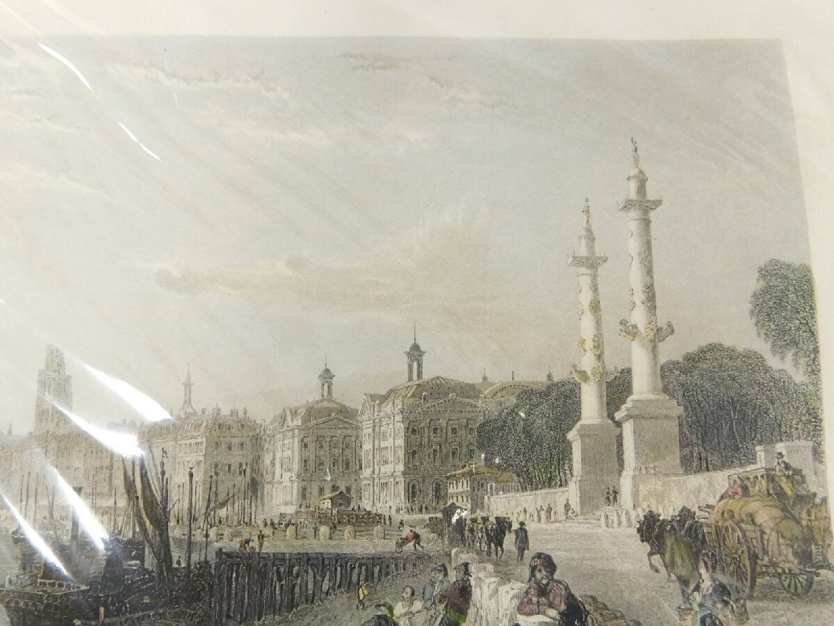Thomas Allom "Quay Of Louis Xviii, Bordeaux" Hand-Colored Copper Plate Engraving