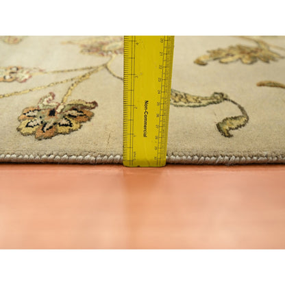 6'X8'10" Brown Hand Knotted Wool And Silk Botanical Design Oriental Rug