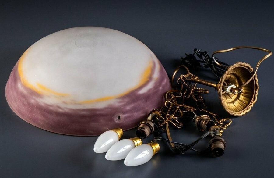 Gv Croismare Signed Chandelier Gilt Bronze Art Glass French Art Deco Excellent