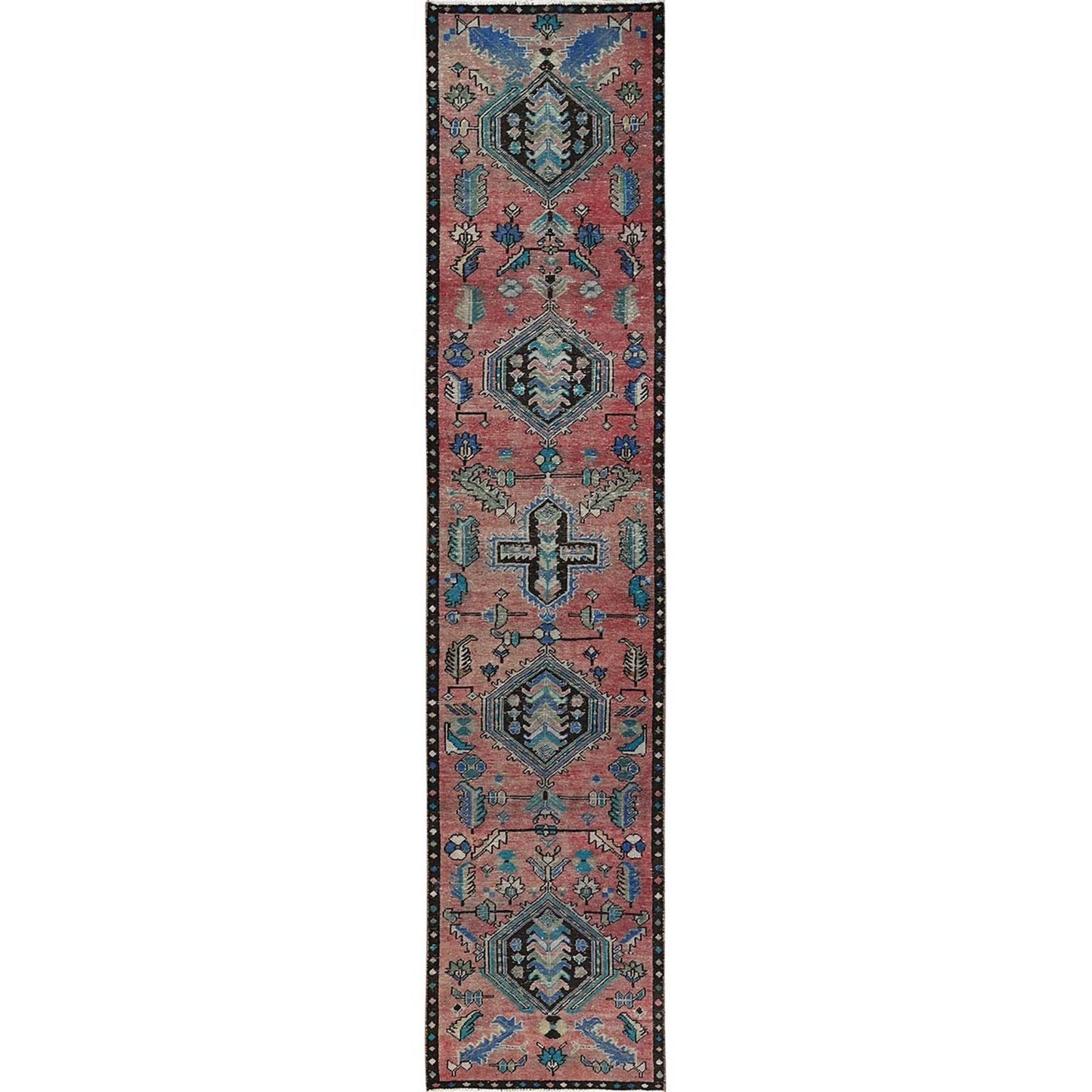 2'7"X12'7" Overdyed Red Vintage Zoroastrian Hand Knotted Wool Runner Rug