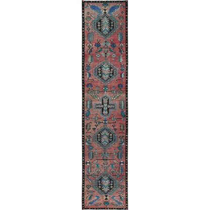 2'7"X12'7" Overdyed Red Vintage Zoroastrian Hand Knotted Wool Runner Rug