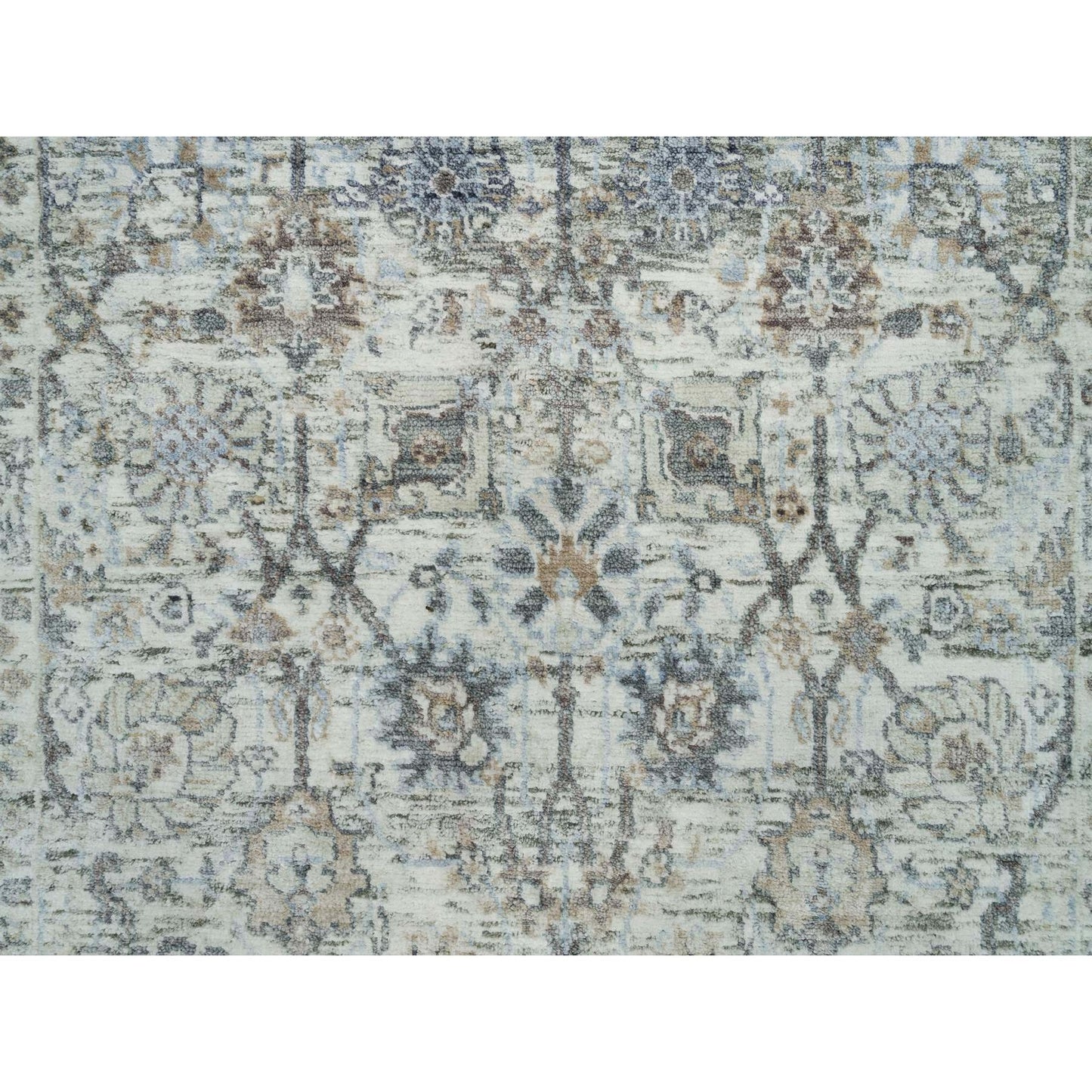 3'X5' Gardenia Ivory Silk And Wool Hand Knotted Tebraz Vase Design Rug