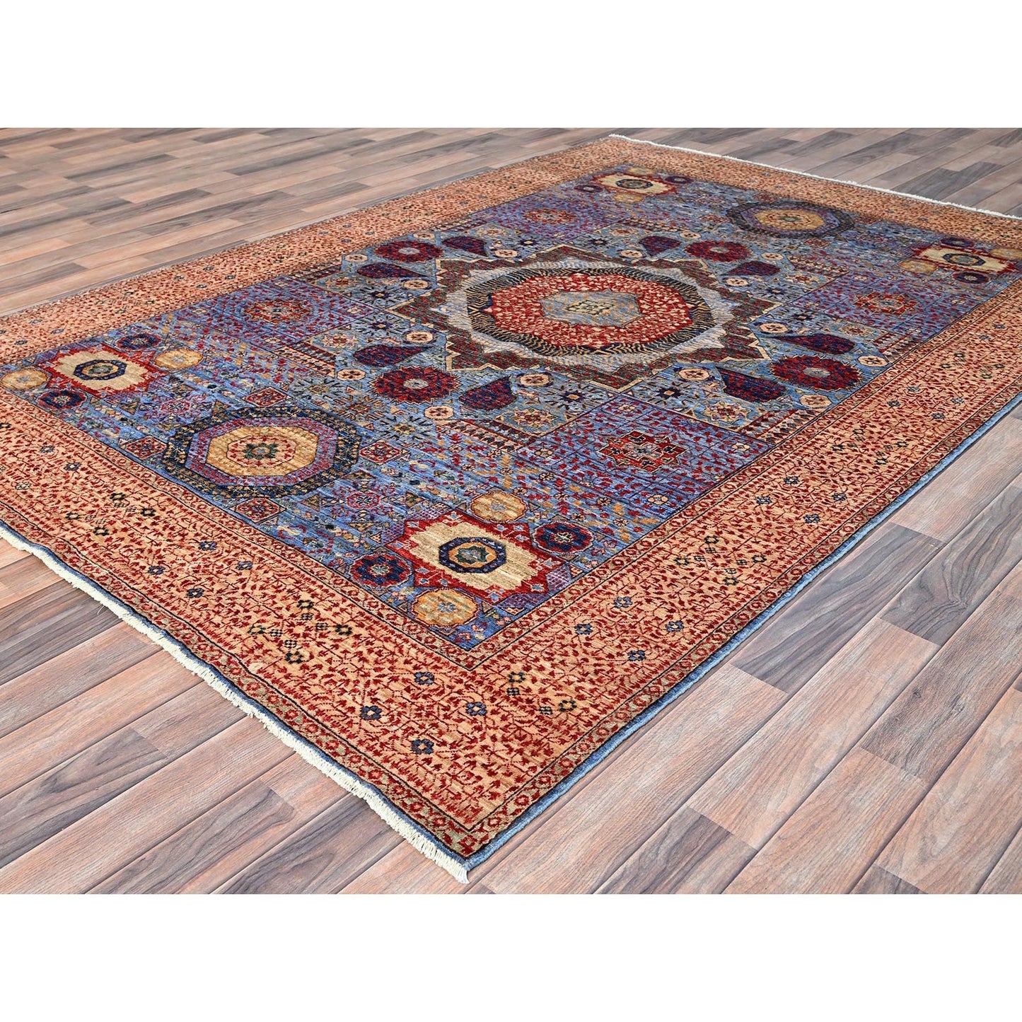 6'1"X9' Blue Hand Knotted All Wool Mamluk Dynasty 200 Kpsi Design Rug