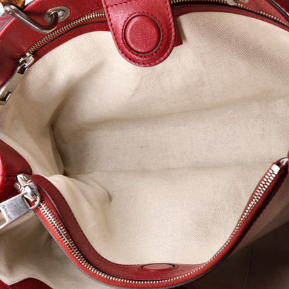 Gucci Bamboo Shopper Tote Blooms Print Leather Medium