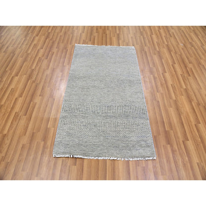 3'X5'3" Perfect Gray Undyed Wool Modern Grass Design Hand Knotted Rug