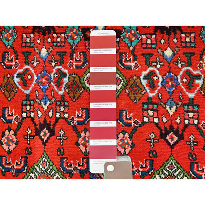 Runner 2'8"x7'2" Red Full Pile New Zoroastrian Khamadan Hand Knotted Wool