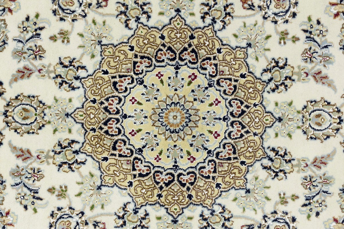 5X7 Handmade Indo-Nain Oriental Rug Cream Light Blue Floral Medallion Carpet