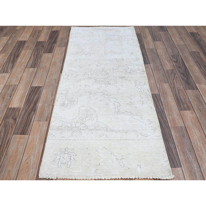 2'2"X5'10" White Hand Knotted Vintage Zoroastrian Tebraz Oriental Rug