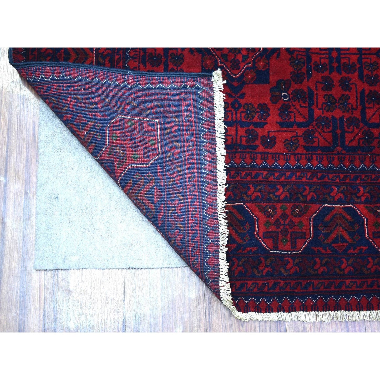 5'8"X7'5" Deep Red Hand Knotted Afghan Khamyab Soft And Velvety Wool Rug