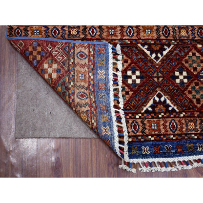 3'6"X5'5" Blue Hand Knotted Afghan Super Kazak Extra Soft Wool Rug