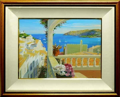 Fernandez Danilo Oil Painting Signed Mediterranean Sea View Balcony
