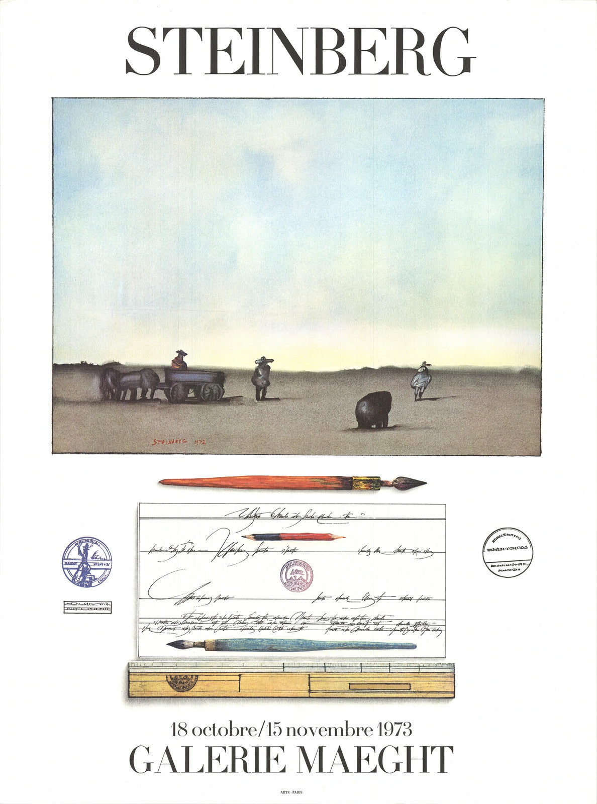 Saul Steinberg Crayon Et Paysage " Lithograph Contemporary Multicol