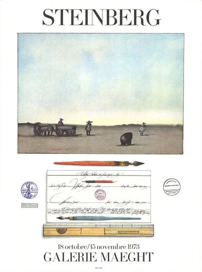 Saul Steinberg Crayon Et Paysage " Lithograph Contemporary Multicol