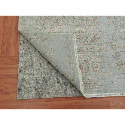 9'X12' Gray Zoroastrian Seeripe Design Wool And Silk Hand Knotted Rug