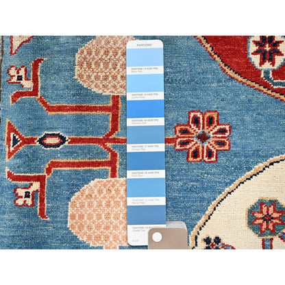 8'X9'9" Fjord Blue Afghan Special Kazak Pure Wool Hand Knotted Oriental Rug