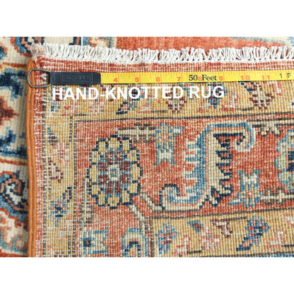 3'10"X6'2"Orange Afghan With Bookshaish Design Hand Knotted Pure Wool Rug