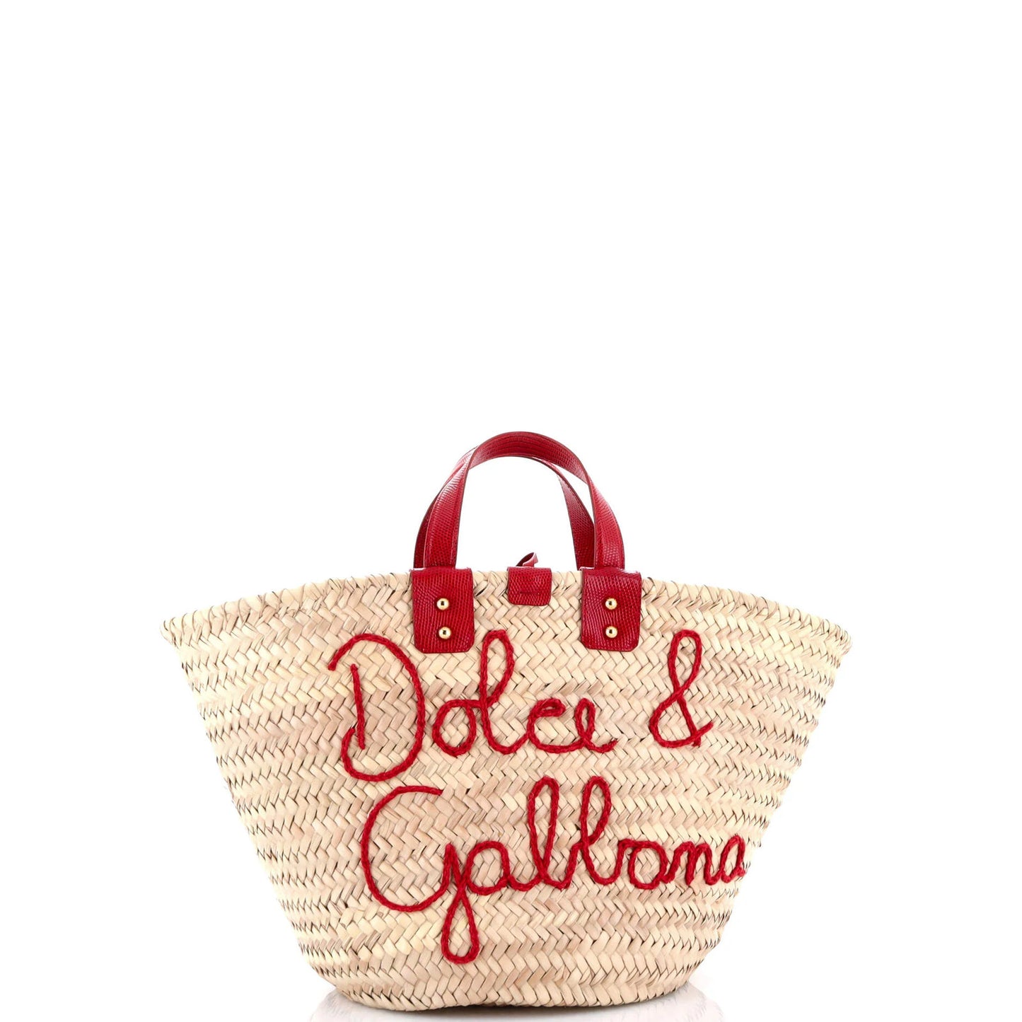Dolce & Gabbana Kendra Logo Basket Bag Embroidered Straw