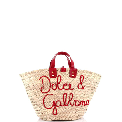 Dolce & Gabbana Kendra Logo Basket Bag Embroidered Straw