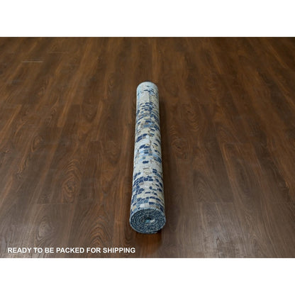 4'10"X6'10" Blue-Gold Modern Mosaic Design Hand Knotted Wool And Silk Rug