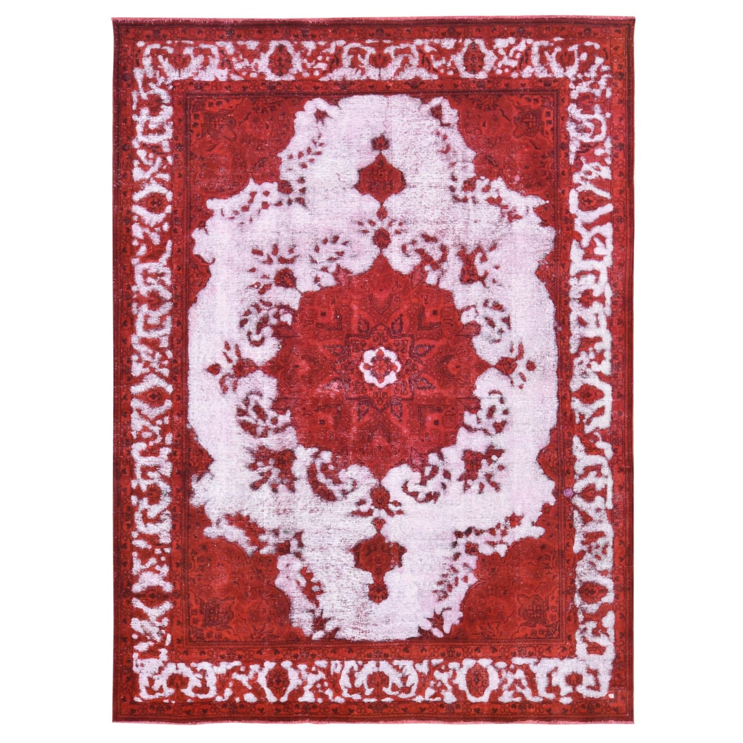 8'1"X11' Barn Red Overdyed Zoroastrian Tebraz Pure Wool Hand Knotted Rug