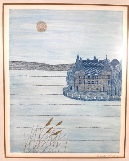 Keiko Minami Lake and Chateau (Susuki) Copperplate Etching 29/ 100 Signed