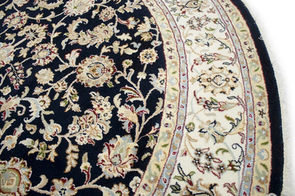 Handmade Indo-Nain Dark Navy Floral Design Round
