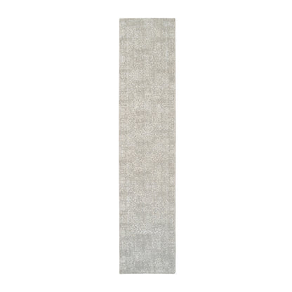 2'7"X12' Beige Wool And Silk Hand Loomed Fine Jacquard Round Rug