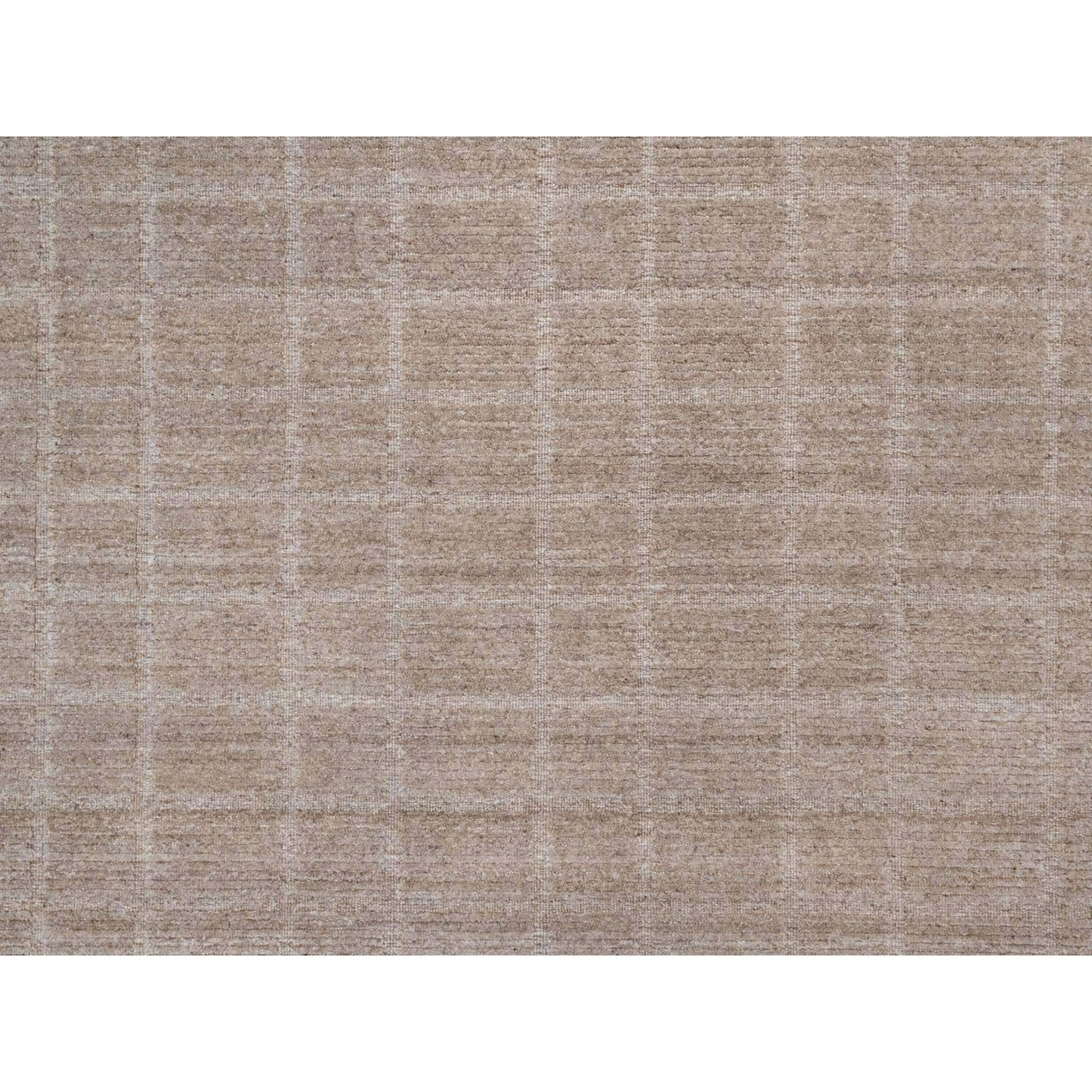 8'3"X9'10" Beaver Brown Hand Loomed Modern Erased Box Design All Wool Rug