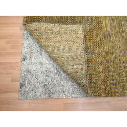 2'8"X8' Almond Brown Hand Knotted Grass Design Wool And Silk Runner Rug